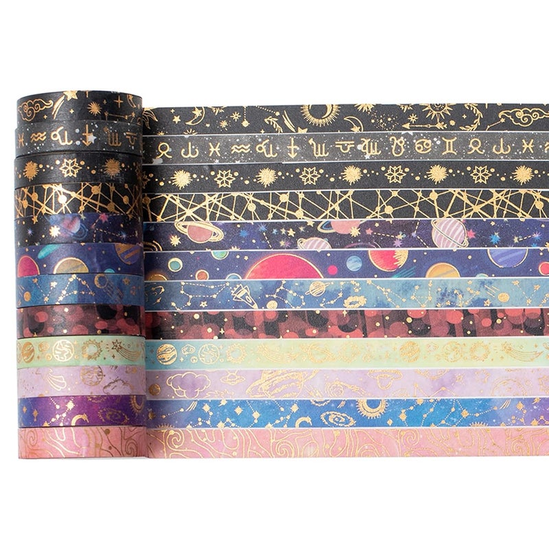 YUBX Skinny Galaxy Washi Tape Set 30 Rolls Gold Foil Decorative Starry Space Masking Tapes for Arts, DIY Crafts, Journals, Planners, Scrapbook, Wrapping - Image 5